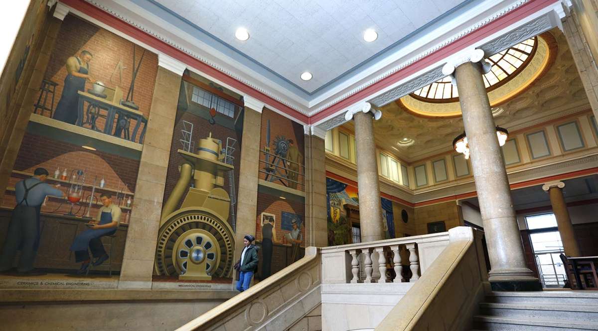 A Grant Wood mural in Parks Library.